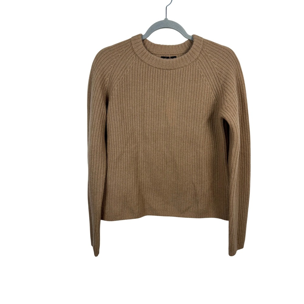 Quince Mongolian Cashmere Fisherman Sweater Women XS Camel New Ribbed Crewneck